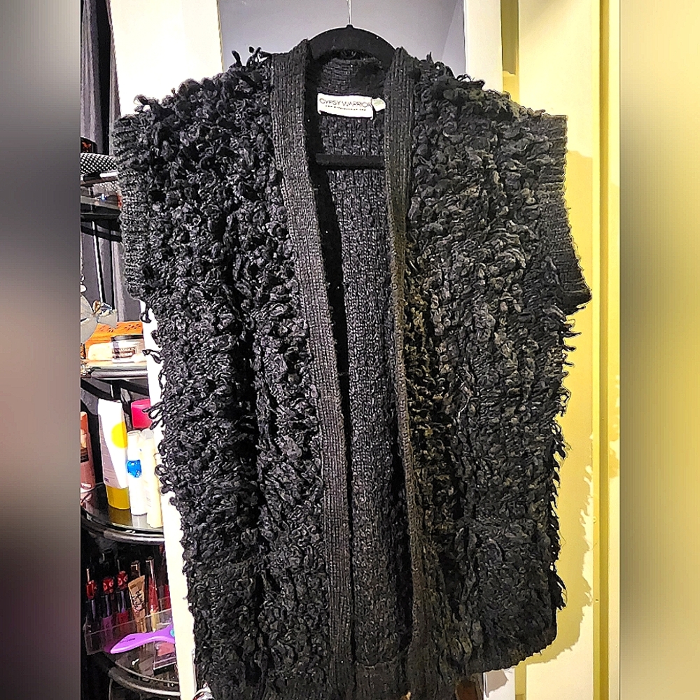 Gypsy Warrior Short Sleeve Black Fuzzy Sweater
